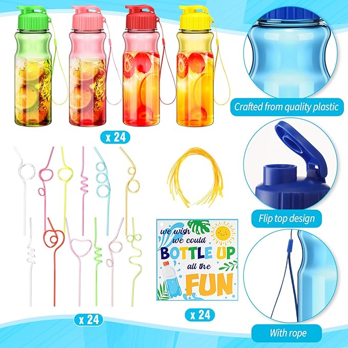 24 Set Water Bottles Bulk with Straws 18 oz End of The Year Gifts for Students Kindergarten Sports Water Bottle Summer Graduation Student Gifts from Teacher for School Classroom Party