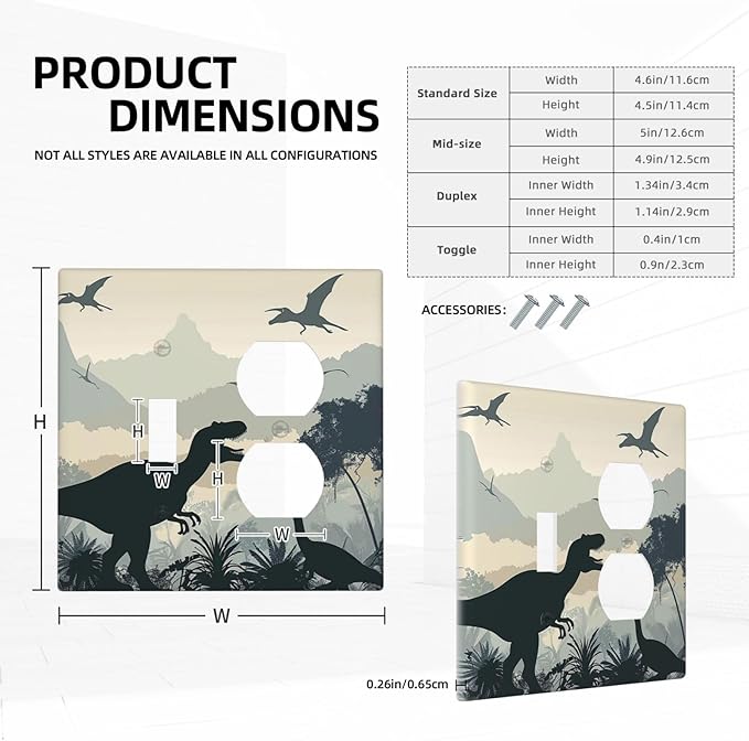 Wallplates Prehistoric World Dinosaur Cartoon Fores 1 Toggle 1 Duplex Switch Plate Electrical GFCI Faceplate Decorative Light Switch Covers for Kids Room Nursery Decor