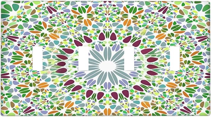 Mandala Flower Abstract Round Mosaic Floral Light Switch Covers Quad Toggle Electrical Faceplate 4 Gang Wall Plate Decorative Switch Plates for Bedroom Living Room Decor