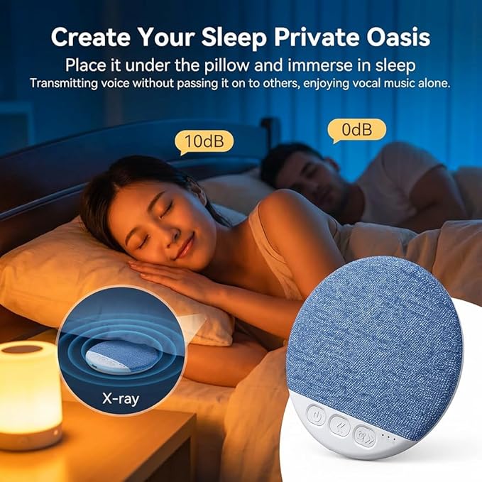 Ultra-Thin Bluetooth Pillow Speaker,Mini Portable Under Pillow Speaker with White Noise Timer Wireless Sleep Aid,Bone Conduction Sound Design for Side Sleepers,Private Stereo Sound for Adult&Kid,Pink