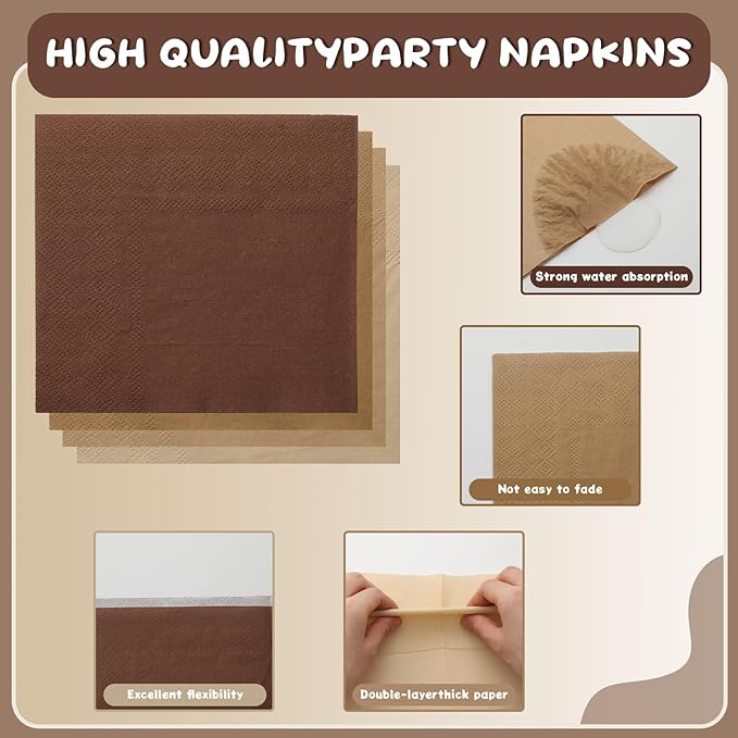 FoldTier 96 Pcs Brown Gradient Disposable Party Plate Set for 24 Guests 9" & 7" Neutral Paper Plate Cocktail Napkin Plastic Forks Boho Dinnerware for Birthday Farmhouse Wedding Baby Shower Tea Party