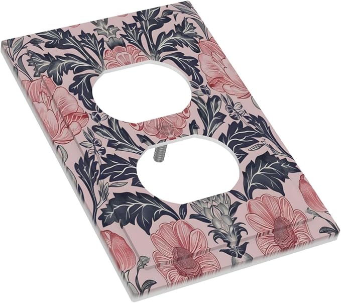 Pink Floral Vintage Botanical Boho Flower Outlet Covers 1 Gang Duplex Light Switch Cover Decorative Switch Plates Electrical Receptacle Faceplate Wall Plate for Farmhouse Home Decor
