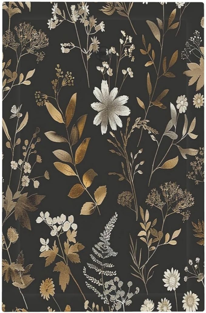 Light Switch Cover Plate Black Gold Floral Dark Leaves Vintage Flowers 1 Gang No Device Blank Electrical Wall Plates Faceplate Decorative Switch Plate for Bed Room Home Decor