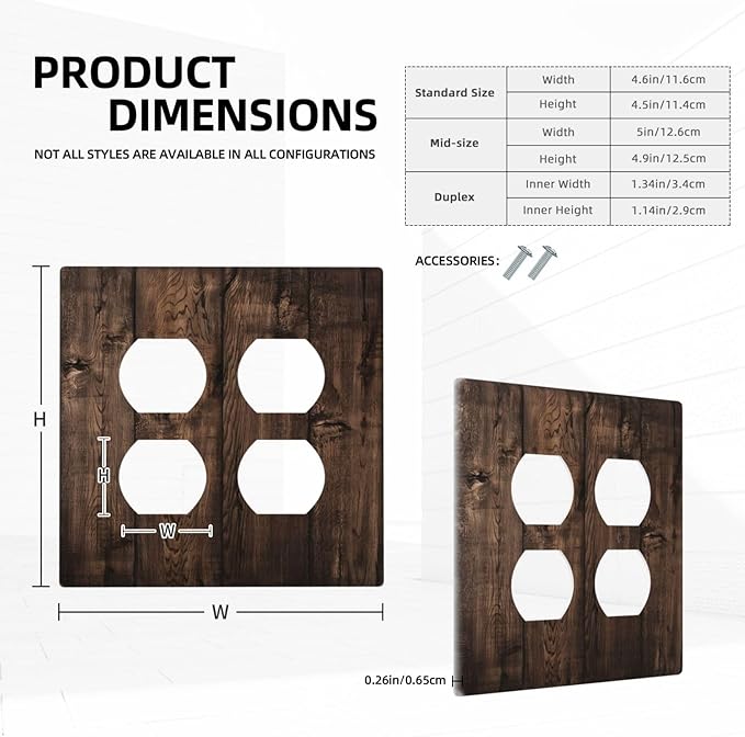 Rustic Brown Wood Plank Vintage Wooden Texture Print Outlet Covers 2 Gang Double Duplex Decorative Light Switch Covers Electrical Wallplates Socket Faceplate for Farmhouse Home Decor
