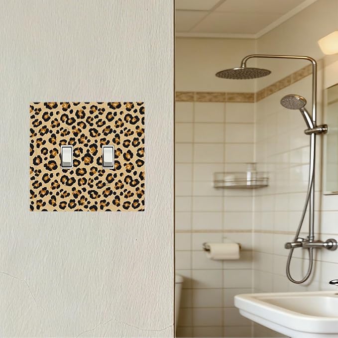 Classic Leopard Print Double Toggle Switch Cover - 2-Gang Standard US Size Retro 90s Wild Safari Light Switch Covers, Bold Leopard Spots for Bedroom or Vanity