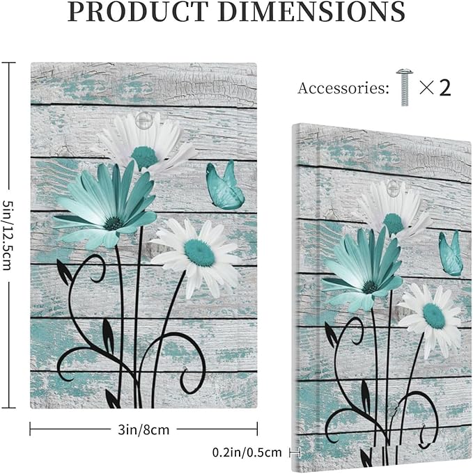 Teal White Daisy Flower Butterfly On Rustic Wood Board Light Switch Cover Plate 1 Gang No Device Blank Electrical Wall Plates Faceplate Decorative Switch Plate Covers for Farmhouse Bedroom Decor