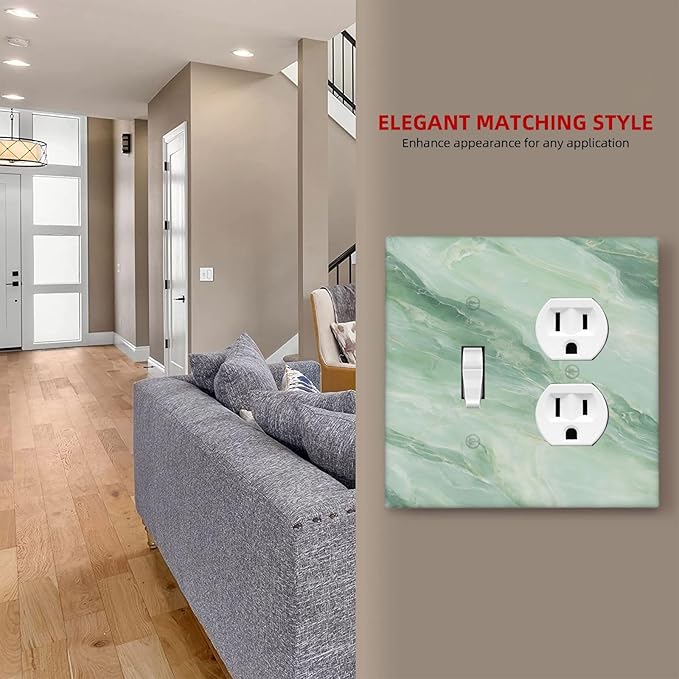 Outlet Covers Green Marble Pattern 1 Toggle 1 Duplex Switch Plate Covers Electrical Light Switch Cover Plate Decorative Wall Plate Socket Cover for Home Bedroom Decor