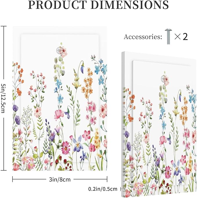 Boho Watercolor Wildflowers Floral Plants Flower Light Switch Cover Plate 1 Gang No Device Blank Electrical Wall Plates Faceplate Decorative Switch Plate Covers for Bedroom Living Room Decor