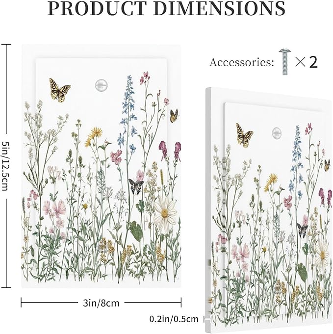 Light Switch Cover Plate Rustic Wildflowers Butterfly Colorful Floral 1 Gang No Device Blank Electrical Wall Plates Faceplate Decorative Switch Plate For Bed Room Living Room Decor
