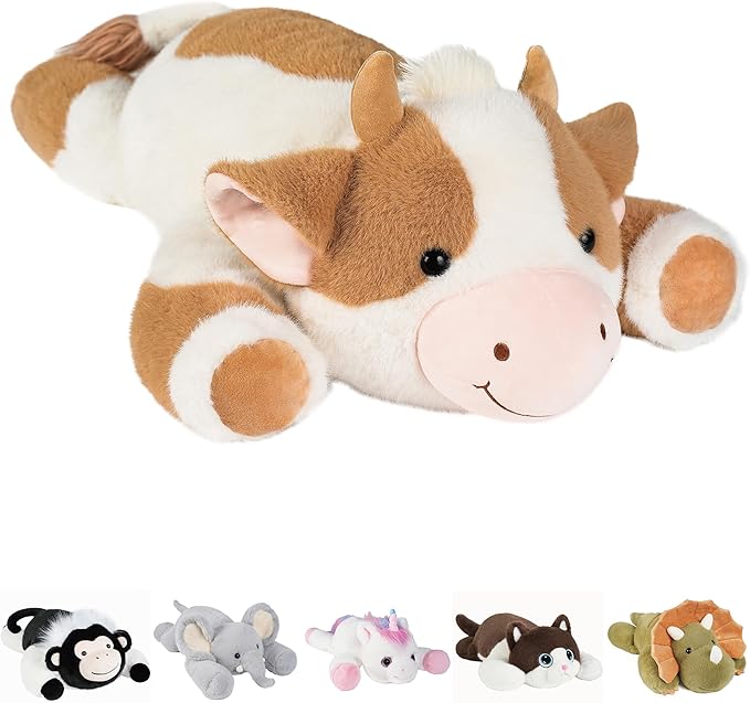 GILFWM Weighted Stuffed Animals Cow - 25" Big Stuffed Animal Toy Pillow for Kids & Adults, 5 lbs Soft Washable Weighted Plush