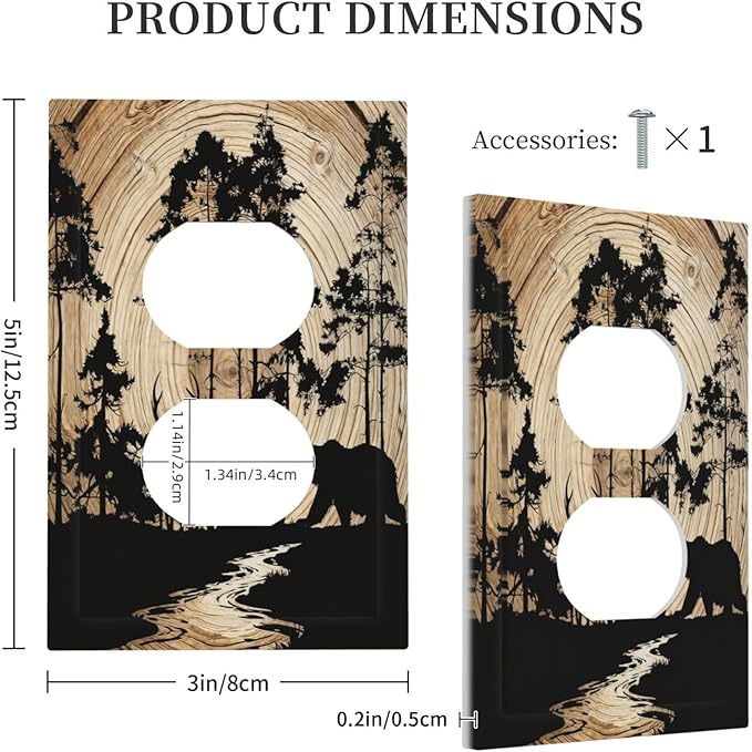 Rustic Forest Antler Black Bear Deer Silhouettes Outlet Covers 1 Gang Duplex Light Switch Cover Decorative Switch Plates Electrical Receptacle Faceplate Wall Plate for Farmhouse Home Decor