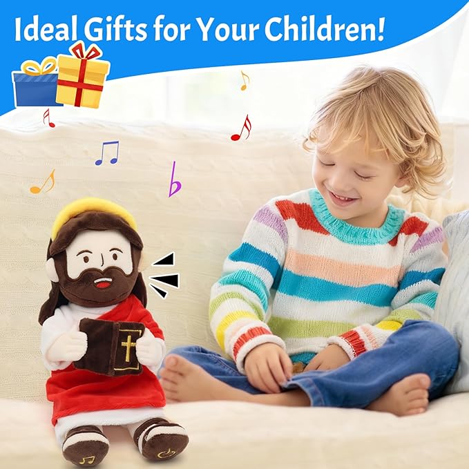 Yelakey Jesus Plush Talking Doll with Halo,Speak 20 Bible Verses & 20 Songs,13.4" Interactive Hymn Stuffed Plushie Perfect Religious Gift for Kids Sunday School & Easter Celebrations