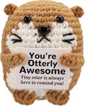 TOYMIS Funny Positive Sea Otter, Mini Crochet Potato Doll Emotional Knitted Animal Handmade Otter Toy with Support Card Cute Cheer Up Gift for Friend Coworker Birthday Encouragement Party Decoration