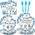OBUSATT 96 Pcs Western Cowboy Baby Shower Paper Plates and Napkins Party Supplies Western Birthday Tableware Set A Little Cowboy is on the Way Party Decorations Favors for Boys Baby Shower Serves 24