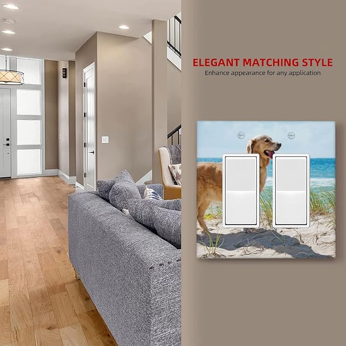 Custom Light Switch Cover Personalized Your Own Double Rocker Wall Plate with Picture Logo Text 2 Gang Decorative Gfci Electrical Switchplate Home for Bathroom Bedroom Kitchen Decor 4.6"X4.5"