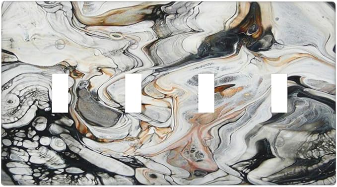 Black Gold Marble Texture Modern Abstract Print Light Switch Covers Quad Toggle Electrical Faceplate 4 Gang Wall Plate Decorative Switch Plates for Bathroom Kitchen Decor