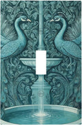 Art Nouveau Peacocks & Fountain Teal 1-Gang Toggle Light Switch Plate, Peacock Garden Decorative Wall Plate for Living Room Decor
