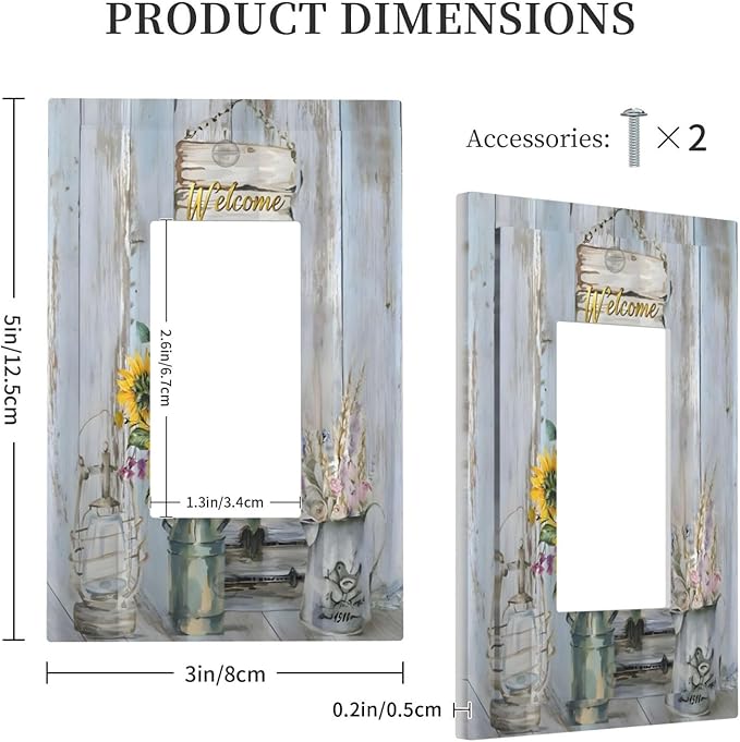 Rustic Sunflower Floral Vintage Wood Board Decorative Outlet Covers 1 Gang Single Rocker Light Switch Cover Plate Wall Plates GFCI Faceplate for Farmhouse Home Decor