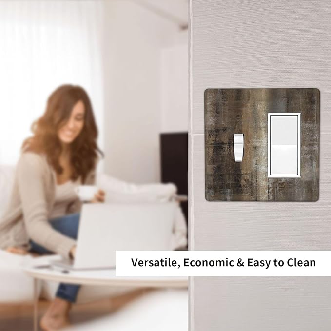 Outlet Covers Tan Brown Rustic Abstract Wood Vintage Wooden 2 Gang Combo Light Switch Cover Plate Toggle Rocker Wallplates Decorative Switch Plates and Outlet Covers for Farmhouse Home Decor