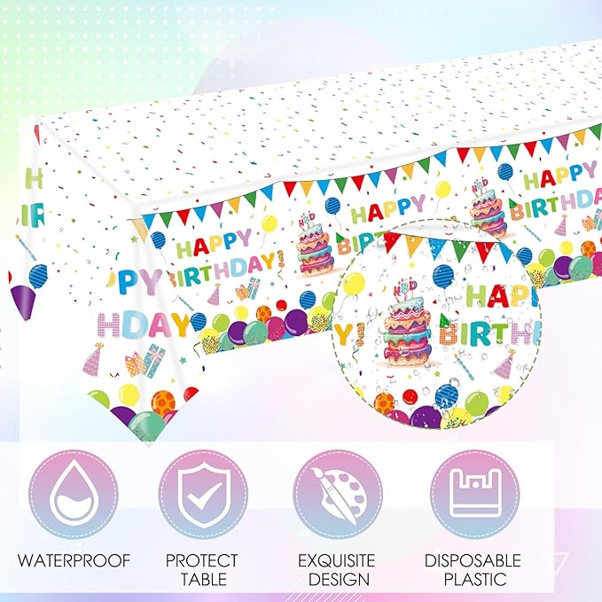 41Pcs Happy Birthday Decorations Colorful Birthday Party Supplies Set Rainbow Color Balloons Design Happy Birthday Paper Plates Napkins Tablecloth丨Birthday Decorations for Boys Girls Kids,Serve 20