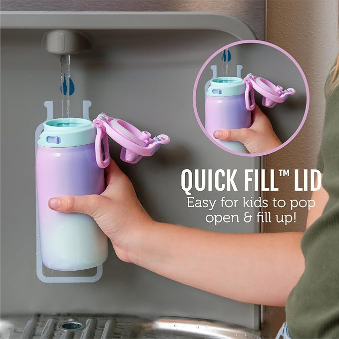 Ello Kids Pop & Fill 12oz Toddler Water Bottle with Quick Fill Lid, Double-Wall Vacuum Insulated Stainless Steel, Leak Proof, BPA Free, Sip & Chug, For School, Lunchboxes, Construction Site