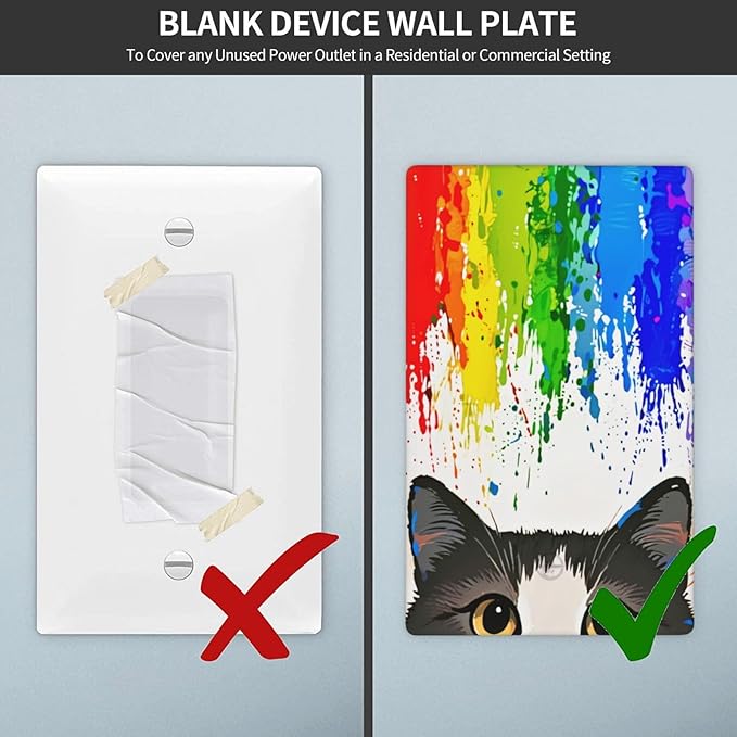 Cat Rainbow No Device Blank Wall Plate Decorative 1 Gang Light Switch Covers Electrical Switchplate Home Decorate Faceplat for Bathroom Bedroom Kitchen Room 4.5 x 2.76 Inch