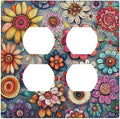 Outlet Covers Colorful Rainbow Pointillisme Flower 2 Gang Double Duplex Decorative Light Switch Covers Electrical Wallplates Socket Faceplate For Bed Room Home Decor