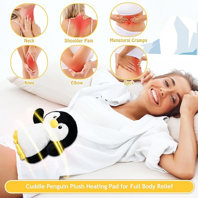 Penguin Microwavable Heating Pad-1.2lb Heating Pads for Cramps &Period Pain Relief for Women & Kids,Soft Pillow Plush Toy, Coolable & Heatable Weighted Stuffed Amimals, Birthday Gift for Women Kids