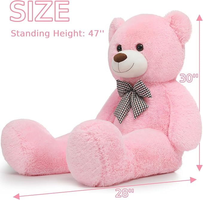 Misscindy Giant Teddy Bear Plush Stuffed Animals for Girlfriend or Kids 47 inch, (Pink)