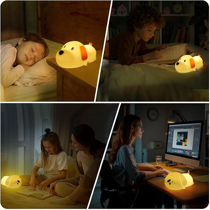 Silicone Night Light (2 Pack) 7 Colors for Kids, Touch Control, LED Dog Lamp, Rechargeable, Cute Puppy Night Lights for Toddler,Boy, Girls, RGB, Warm White