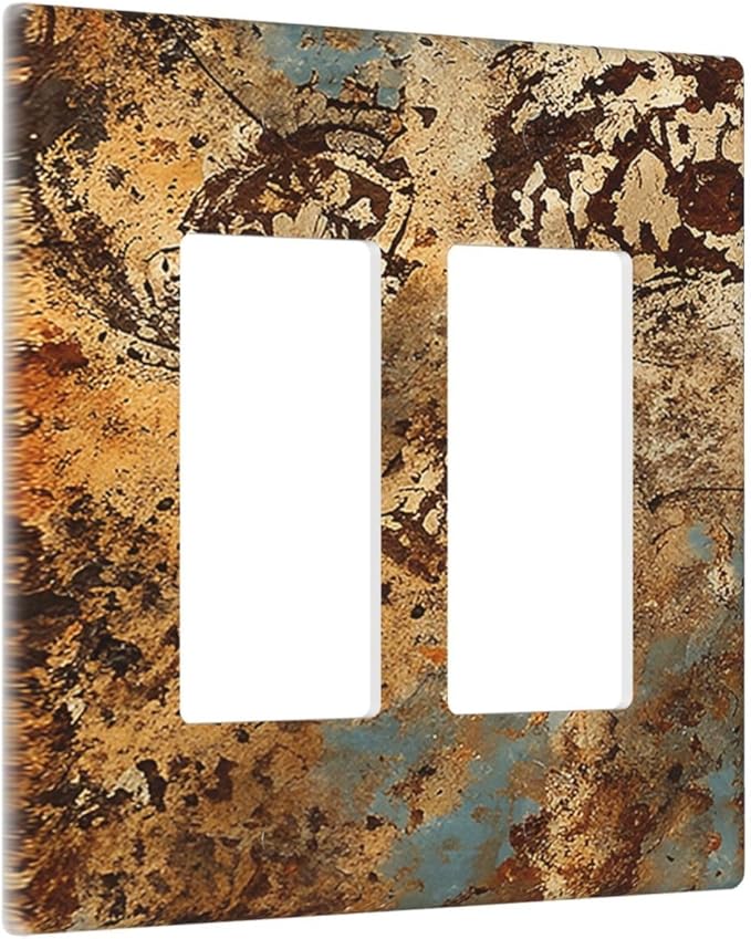 Outlet Covers Shabby Old Rusty Antique Brass Copper Print 2 Gang Double Rocker Light Switch Cover Plate Decorative Wall Plate GFCI Socket Cover Electrical Switch Plate Covers for Kitchen Home
