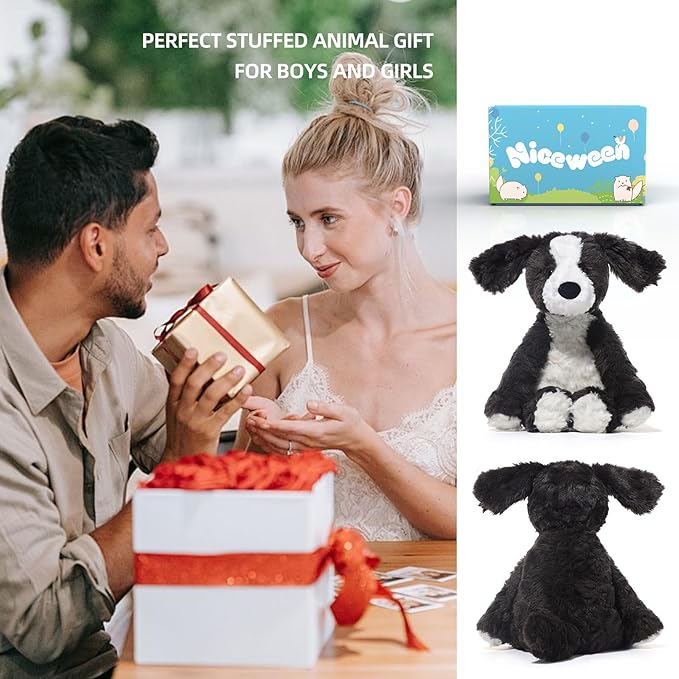 Stuffed Animals Border Collie Plush Toy 9.4-Inch Dog Stuffed Animal Soft and Cuddly for Boys and Girls Plush Toys, Black/White