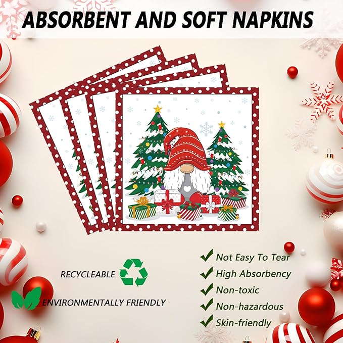 72Pcs Christmas Gnomes Plates and Napkins, Xmas Tree Paper Plates Santa Claus Party Supplies Disposable, Merry Christmas Themed Dessert Tableware Set for Xmas Holiday Winter Party Table Decorations