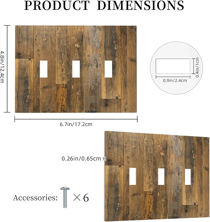 Brown Wood Vintage Rustic Old Board Decorative Switch Plates 3 Gang Wall Plate Triple Toggle Light Switch Cover Faceplate Electrical Wall Panels for Farmhouse Home Decor