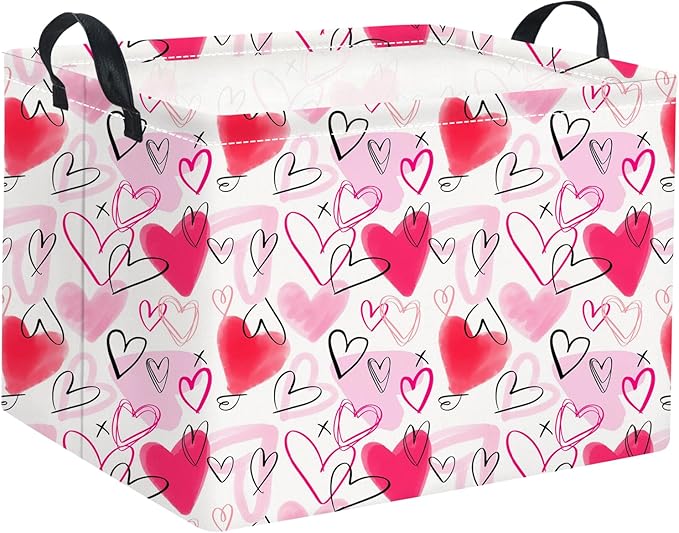 HIYAGON Rectangular Valentines Basket Fabric Storage Bin Storage Boxes Collapsible Storage Basket for Clothes Books Shelves Basket(Pink Purple Heart)