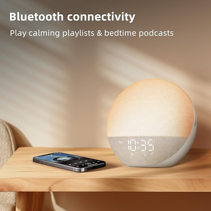 Sunrise Alarm Clock White Noise Machine: Natural Wake Up Light - Dimmable Clock with Bluetooth Speaker for Bedroom - 25 Sleep Sounds for Baby Adults Kids Putty