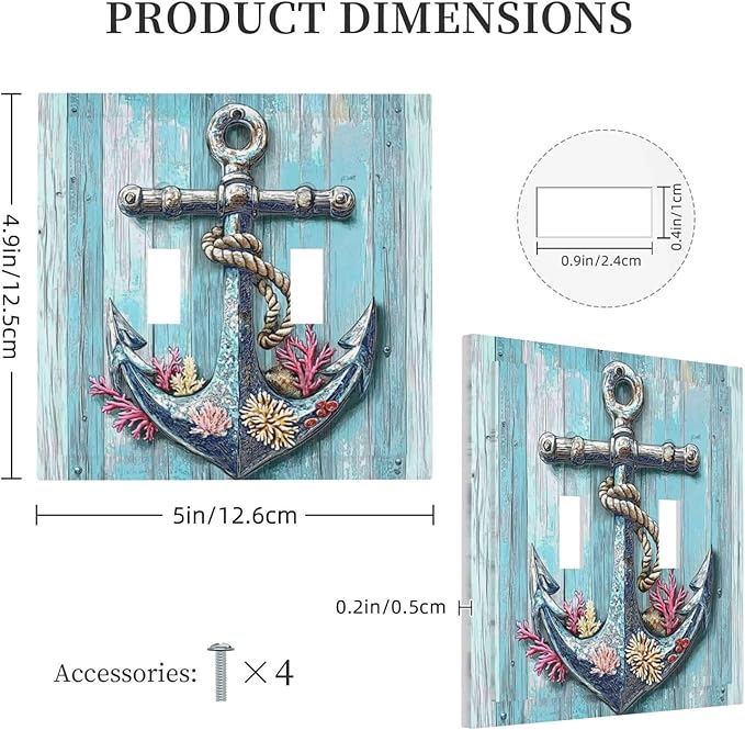 Decorative Switch Plates Anchor Coastal Beach Nautical Coral 2 Gang Double Toggle Outlet Light Switch Cover Wall Plate Electrical Faceplate For Farmhouse Cabin Decor