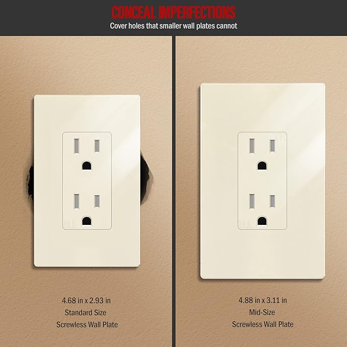 ENERLITES Screwless Decorator Wall Plate Child Safe Outlet Cover, Gloss Finish, Medium Size 1-Gang 4.88" H x 3.11" L, Unbreakable Polycarbonate Thermoplastic, SI8831M-LA, Light Almond