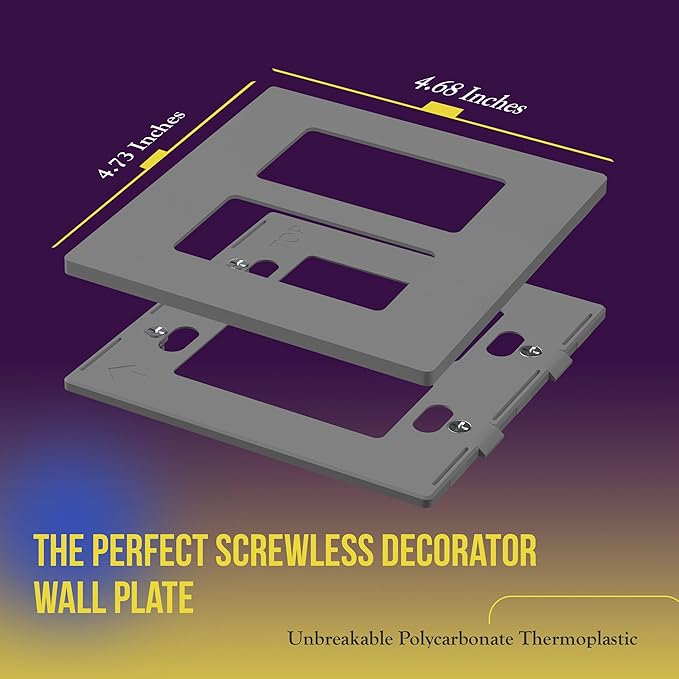 ENERLITES Screwless Decorator Wall Plates Child Safe Outlet Covers, Size 2-Gang 4.68" H x 4.73" L, Unbreakable Polycarbonate Thermoplastic, SI8832-GY, Glossy, Gray