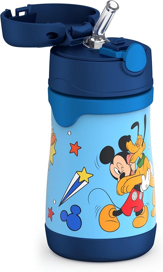 THERMOS Vacuum Insulated Stainless Steel 10oz Straw Bottle, Mickey Mouse