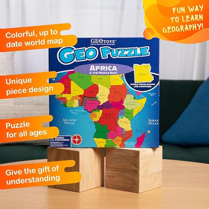 GeoToys GeoPuzzle, Africa and Middle East Jigsaw Puzzles, 65 Pc Map Puzzle, Geography Game, Educational Games & Kids Learning Activities, Puzzle Gifts for Children Ages 6-9, Fun Learning Toys for Kids