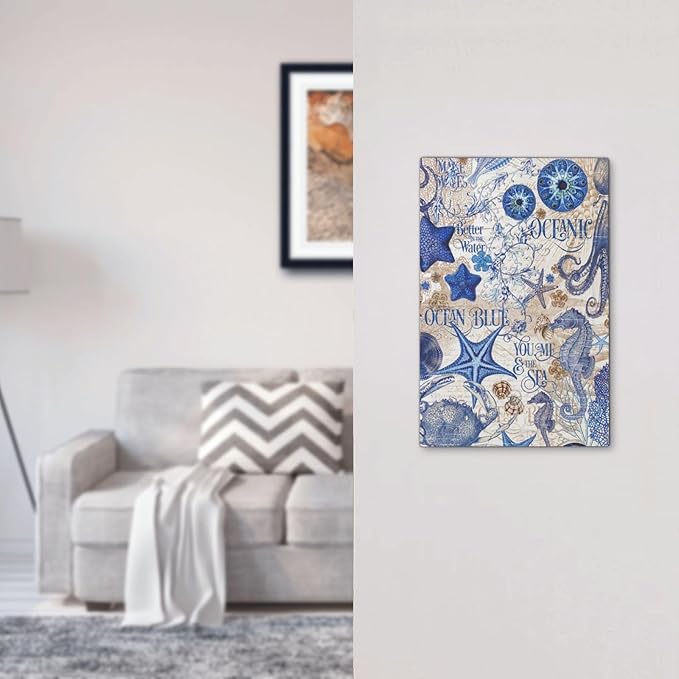 Light Switch Cover Plate Vintage Sea Blue Seahorse Starfish Octopus 1 Gang No Device Blank Electrical Wall Plates Faceplate Decorative Switch Plate For Kids Room Home Decor