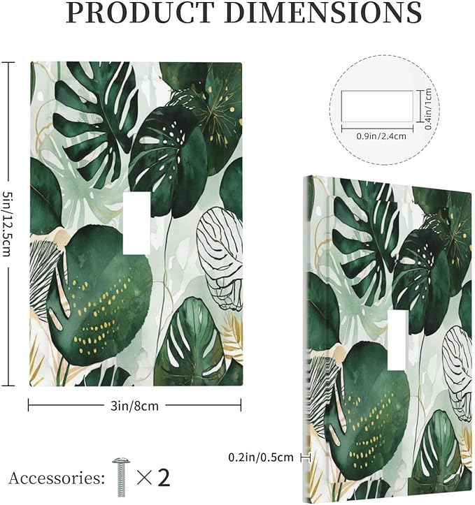 Decorative Light Switch Cover Boho Tropical Leaves 1 Gang Single Toggle Device Electrical Faceplate Switchplates Decorator Outlet Wall Plate for Bedroom Bathroom Decor