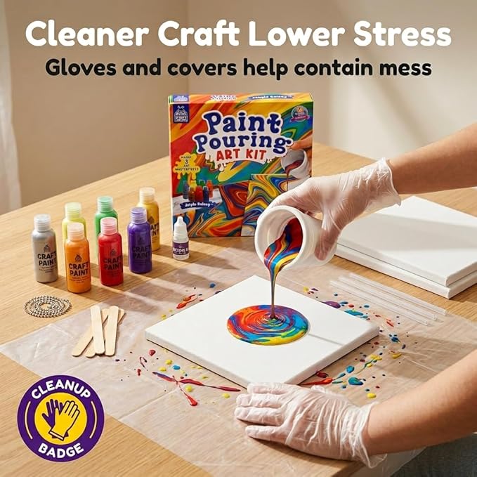 PURPLE LADYBUG Paint Pouring Kit - Painting Kit for Kids, Art and Crafts for Kids Ages 8-12, Gifts for 6 7 8 9 10 11+ Year Old Boys & Crafts for Girls 8-12, Birthday Gifts for Girls, Tween & Teen Girl
