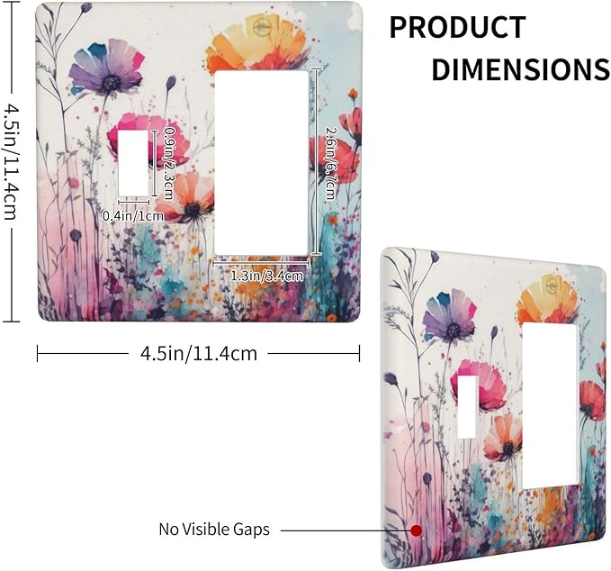 Decorative Outlet Cover Colorful Watercolor Wildflowers Elegant Painting Floral 2 Gang Wall Plate Single Toggle 1 Rocker Light Switch Cover Switch Plate Covers Faceplate for Bedroom Decor