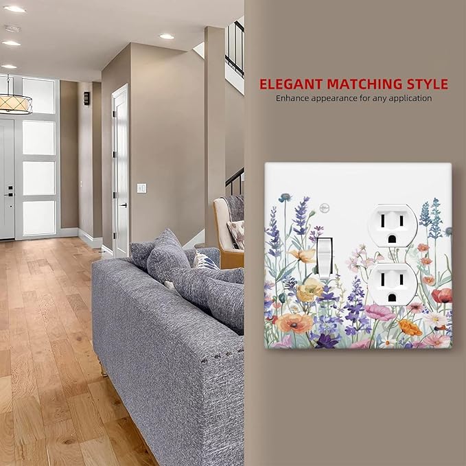 Colorful Floral Purple Lavender Flower Leaves Plants Wallplates 1 Toggle 1 Duplex Switch Plate Electrical GFCI Faceplate Decorative Light Switch Covers for Bed Room Living Room Decor
