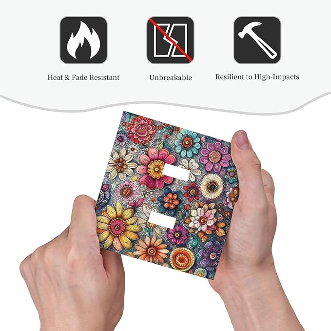 Decorative Switch Plates Colorful Rainbow Pointillisme Flower 2 Gang Double Toggle Outlet Light Switch Cover Wall Plate Electrical Faceplate For Bed Room Home Decor