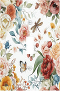 Rustic Style Colorful Peony Butterfly Dragonfly Decorative Light Switch Cover 1 Gang Single Toggle Device Electrical Faceplate Switchplates Decorator Outlet Wall Plate for Bedroom Living Room Decor