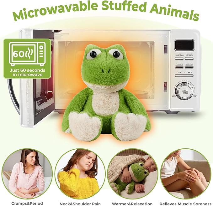 Microwavable Weighted Frog Plush,Heating Pad Stuffed Animals for Period Cramps, Heatable&Coolable Frog Stuffed Animal Toy with Lavender Scented for Pain Stress, Cozy Gifts for Kids Women