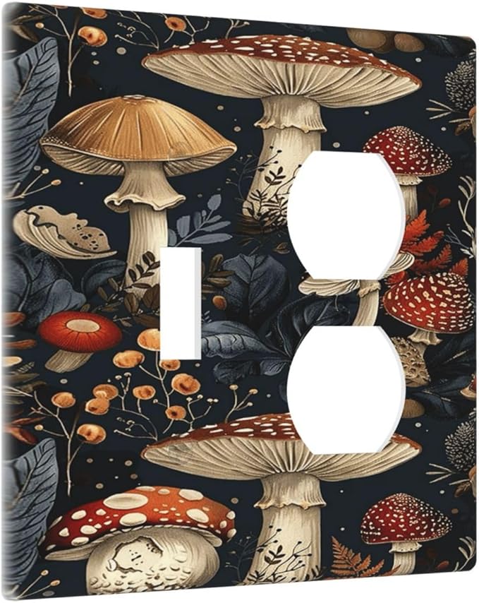 Outlet Covers Vintage Mushroom Floral 1 Toggle 1 Duplex Switch Plate Covers Electrical Light Switch Cover Plate Decorative Wall Plate Socket Cover for Bedroom Kids room Decor